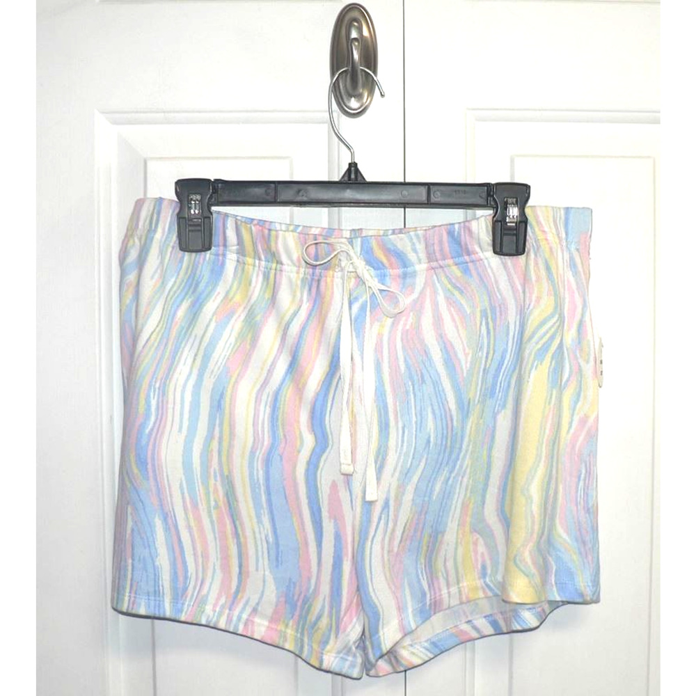 KIKIT Women’s Elastic Waist Pajama Sleep Lounge Shorts Multi Marble Tie Dye LG